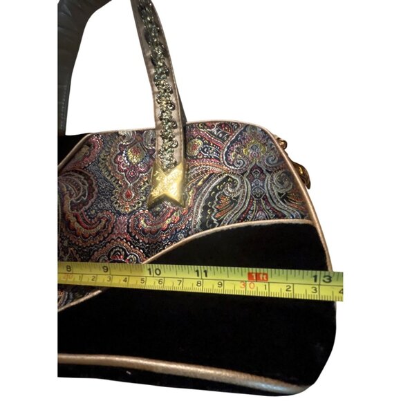 Yani Black Velvet & Gold Paisley Handbag With Decorative Straps & Elegant Detail - Picture 3 of 9